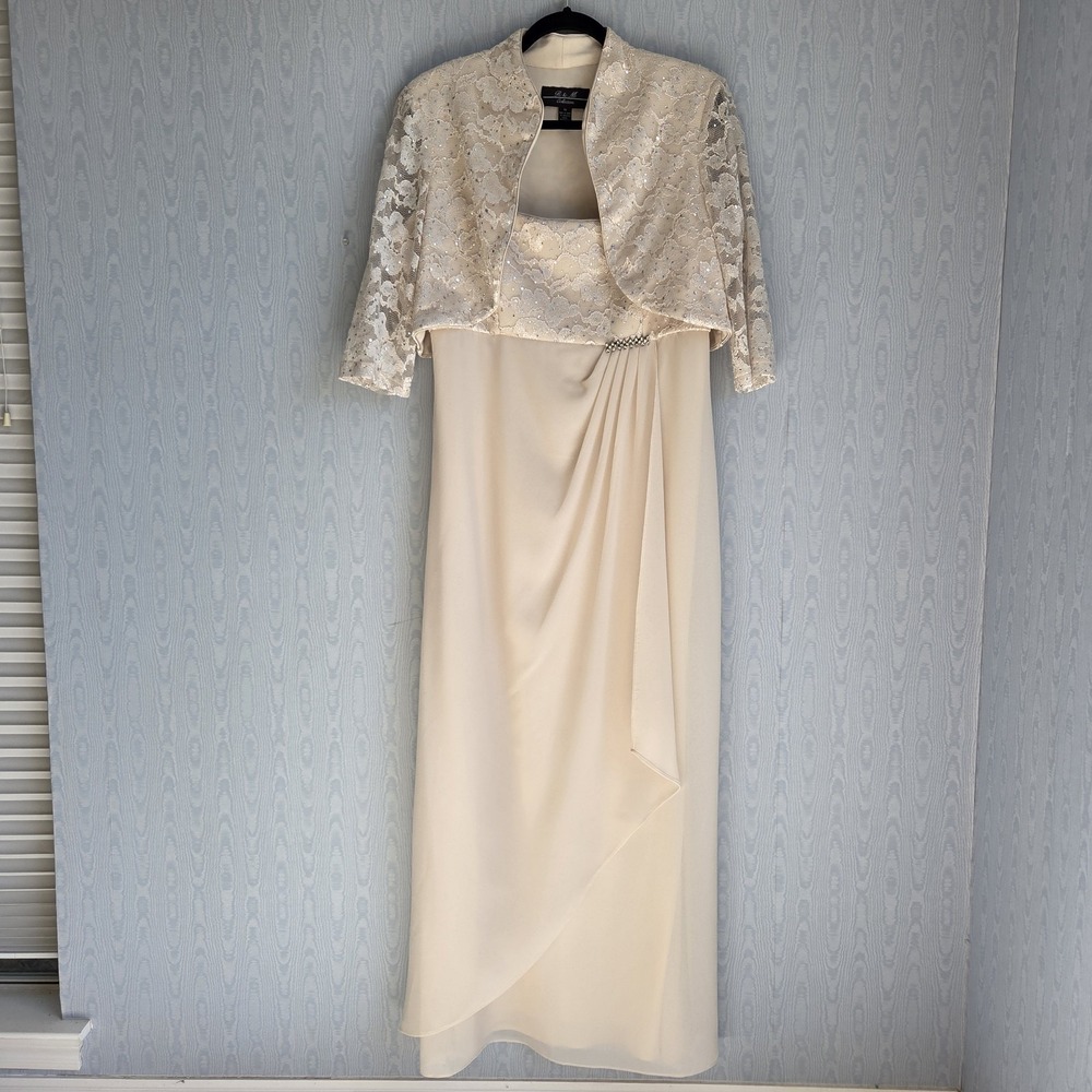 R&M Richards Cream Lace Jacket and Maxi Dress